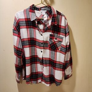 Sincerily Jules  Women's Red and Black Plaid Button-Up Shirt Size XL Nwt